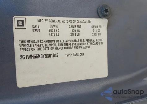 2000 Chevrolet Impala Ls from USA, damaged, VIN 2G1WH55K0Y9301047